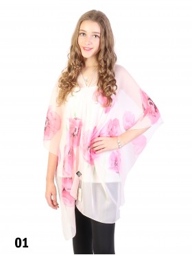 Blooming Flower Chiffon Top W/ Pearl Buttons